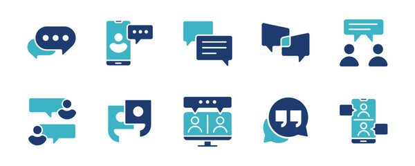 set of online dialogue speech bubble icon vector business communication message balloon symbol illustration speak, talk, quote, chatting text box template design