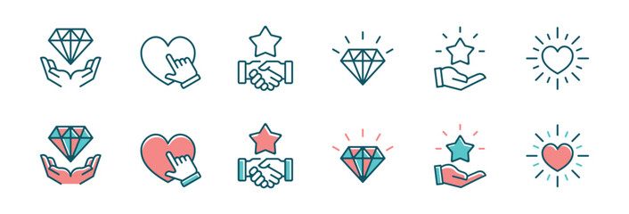 success core value icon set business goal quality management vector for client care, passion, empathy, integrity, trust, commitment symbol illustration - obrazy, fototapety, plakaty