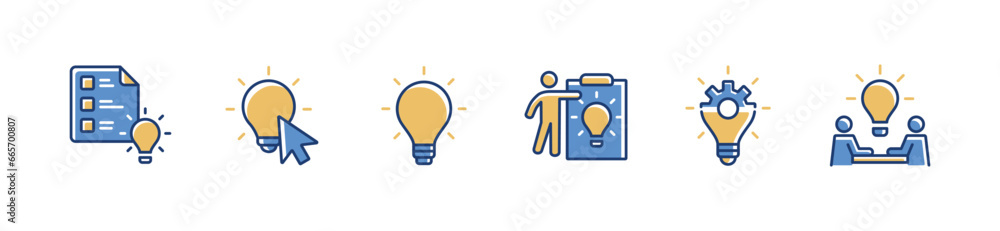 Poster collection of creative light bulb solution idea icon set business innovation thinking success inspir