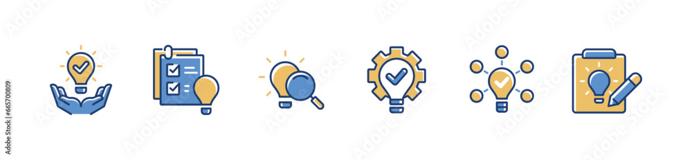 Poster set of creative solution lightbulb idea innovation icon vector search for clipboard inspiration hand