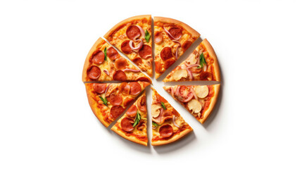 Delicious pizza on a clean white background, a mouthwatering feast for your eyes and taste buds