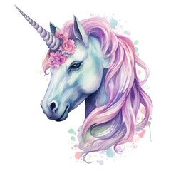 Watercolor fantasy unicorn clip art. - obrazy, fototapety, plakaty