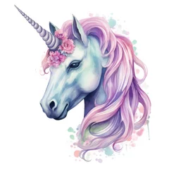 Tuinposter Watercolor fantasy unicorn clip art. © Ahasanara