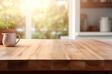 Fototapeta na wymiar Empty Wooden table with blurred kitchen background