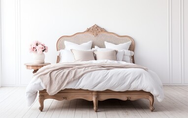 Rustic wood Bed isolated on white background. - obrazy, fototapety, plakaty