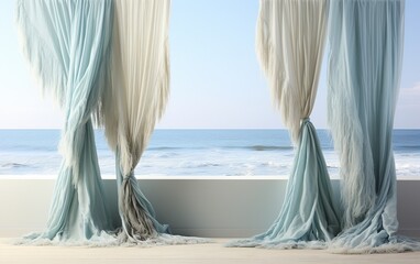 Fototapeta na wymiar Fringe Coastal Window drapes, coastal curtains