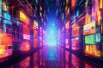 Colorful futuristic backdrop featuring advanced, sci-fi panels. Generative AI