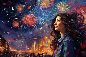 Happy New Year with Fireworks!