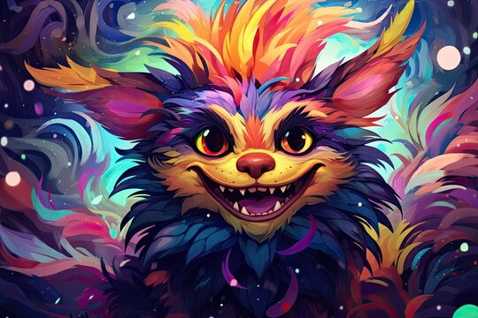 Happy monster with colorful fur