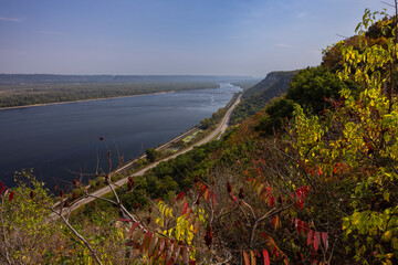 Mississippi River Scenic Autumn Landscape with Lock & Dam