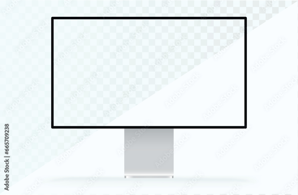 Poster desktop pc vector mocup. monitor display with blank screen isolated on background. vector illustrati