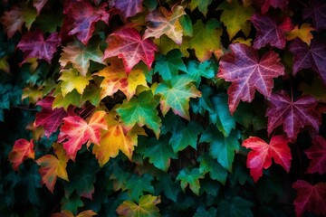 Naklejka na ściany i meble Autumnal ivy leaves in vibrant colors. Generative AI