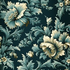 Seamless Victorian Mini Print Wallpaper, Turquoise