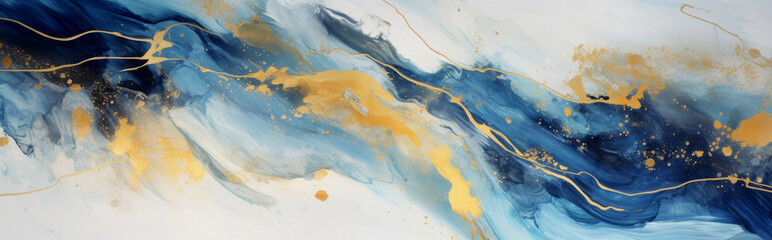 Blue and gold marble background with abstract pattern