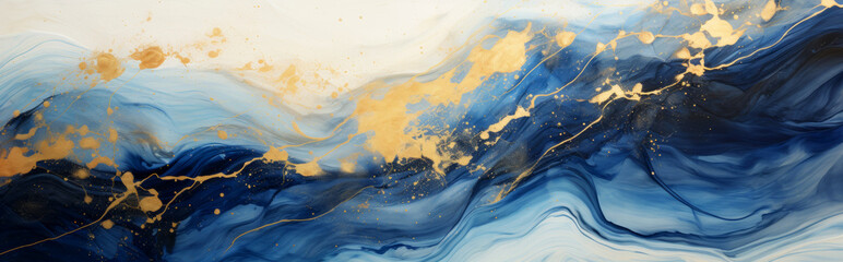 Blue and gold marble background with abstract pattern