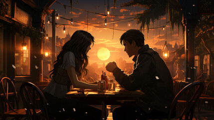 Romantic couple anime proposal moment of love and commitment. Generative AI