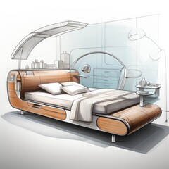 cupboard bed retro futuristic furniture sketch illustration hand drawing reference designer idea