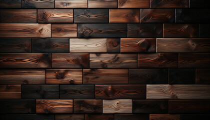 This image showcases an array of wooden planks arranged in a staggered pattern. Each plank has a distinct wood grain pattern, varying from light tan to deep brown shades.