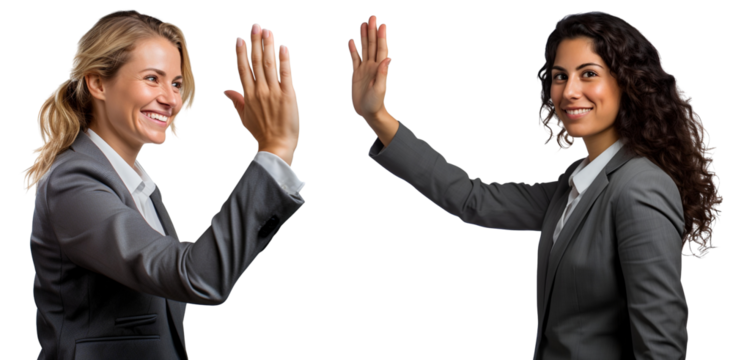 Two Young Beautiful Business Women Giving High-Five - Isolated on Transparent Background - Powered by Adobe