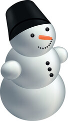 funny snowman with a bucket on his head and a carrot instead of a nose on a transparent background