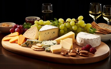 Appetizers cheese board large selection of cheeses on wooden board cheese board