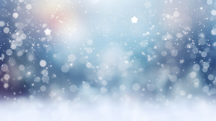Fototapeta premium Winter background with snow, bokeh lights and falling snowflakes