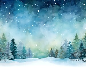 Chirstmas forest watercolor background with room for copy