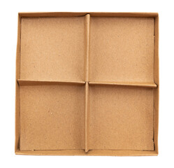 Open cardboard box on a white background. View from above. Cardboard. Package. Eco