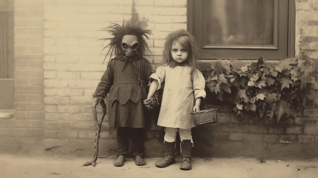 children kids halloween scary vintage photography masks 19th century horror costumes party