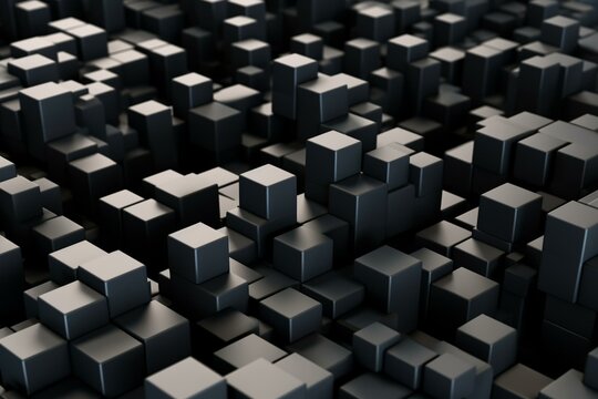 High-resolution wallpaper with abstract arrangement of black cubes. Generative AI