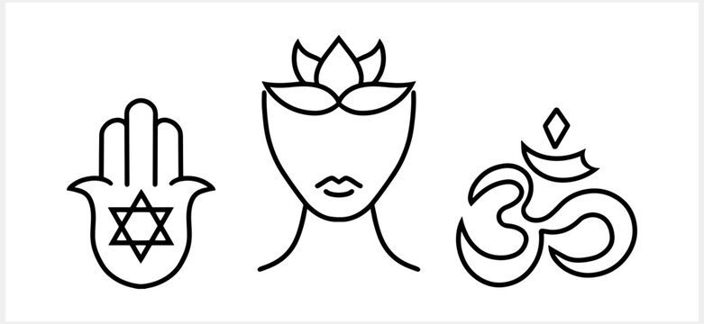 Yoga icon isolated. Oriental design element. Hand drawn line art oum. Doodle sketch vector stock illustration. EPS 10