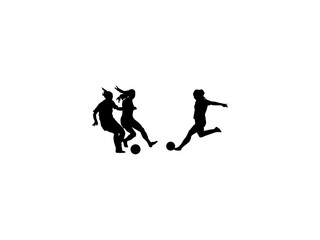 Fototapeta na wymiar Female football player silhouette. Women soccer silhouette, Female soccer player kicking ball. Set of women soccer players silhouette.