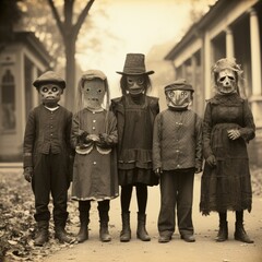 children kids halloween scary vintage photography masks 19th century horror costumes party