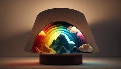 Beautiful mountain and clouds rainbow lamp. Generative AI illustrations