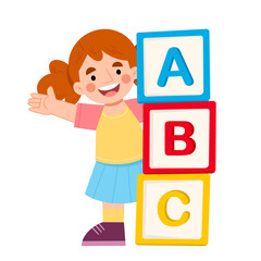 Girl with alphabet blocks cartoon illustration