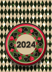 Happy New 2024 year 	
Christmas casino poker chip. vector illustration	