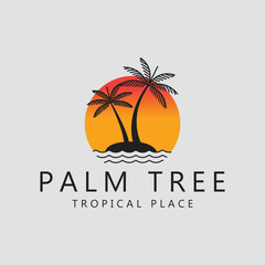 palm tree logo line art simple minimalist vector illustration icon graphic design