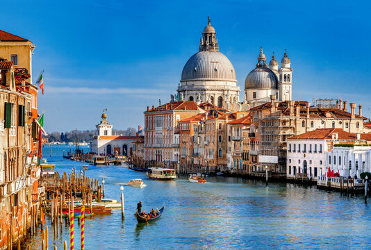 Grand Canal,Canale Grande, Santa Maria de la Salute, Academia,..Veneto,Venice,Italy,Europe