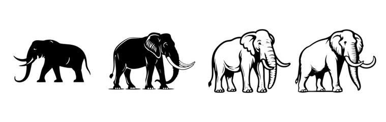 black and white illustration of elephant 