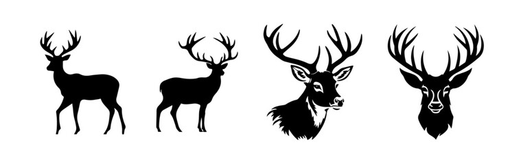 silhouette of deer - obrazy, fototapety, plakaty