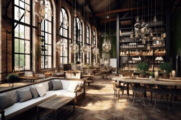 Fototapeta na wymiar modern interior bar-cafe. industrial design. 