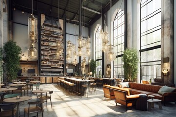 Fototapeta premium modern interior bar-cafe. industrial design. 