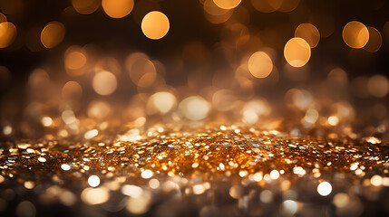 Gold glitter vintage lights background. Elegant abstract background with bokeh defocused lights.