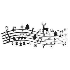 Festive Christmas notes with reindeer and Christmas trees, vector illustration