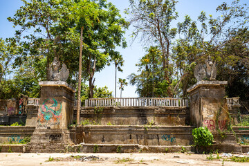 Pura Melanting Jambe Pule Padang Galak, temple on the site of Taman Festival Bali, Padang Galak, a lost place in Bali, Indonesia. A former water and amusement park being reclaimed by nature