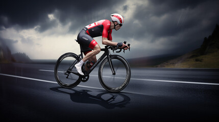 A skilled road cyclist pushing the limits. Promotional ad concept..