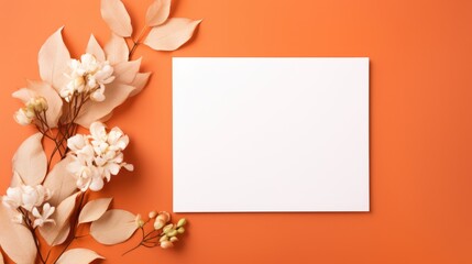 orange marriage invitation postcard paper mockup romance letter floral wedding blank paper template