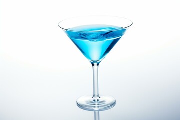 a blue cocktail in a martini glass on a white background. Generative AI