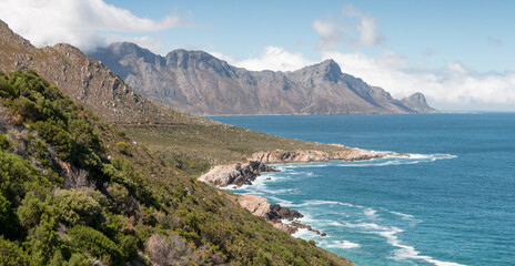 Fototapeta na wymiar pristine, mountainous shoreline near Gordon's Bay, Helderberg, Western Cape, South Africa