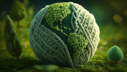 Knitted green energy world 3D, colorful. Generative AI illustrations